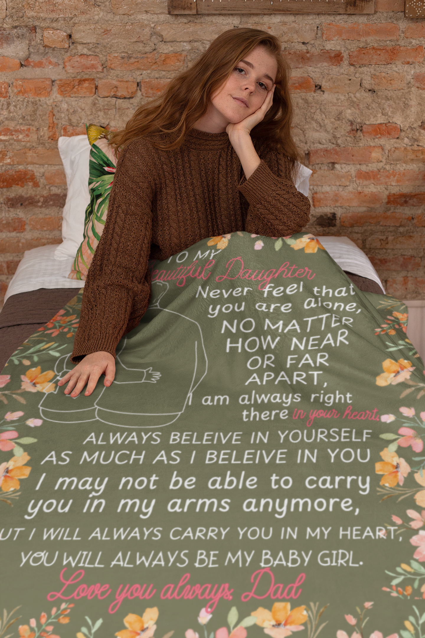 Love & Support Blanket (Olive Green) -Dad To Daughter (50X60 inches)