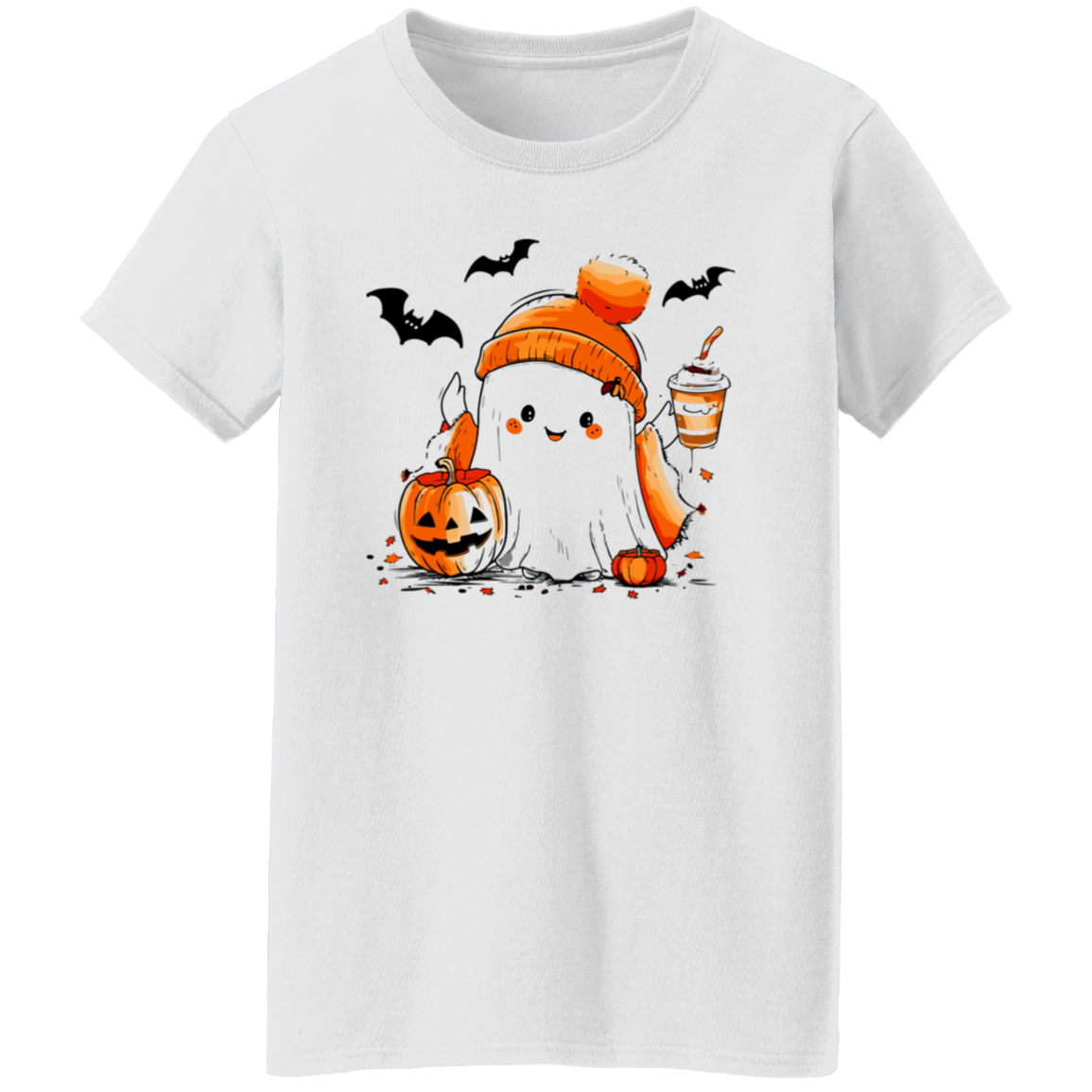 Cute Ghost & Coffee Halloween T-Shirt