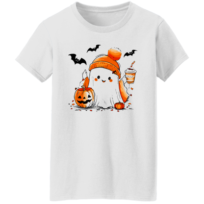 Cute Ghost & Coffee Halloween T-Shirt