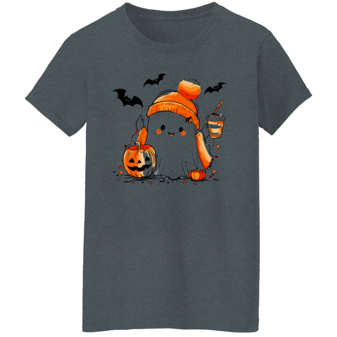 Cute Ghost & Coffee Halloween T-Shirt