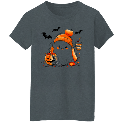 Cute Ghost & Coffee Halloween T-Shirt