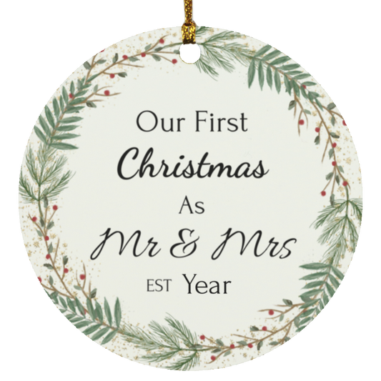 First Christmas, Married Heart Or Circle Ornament