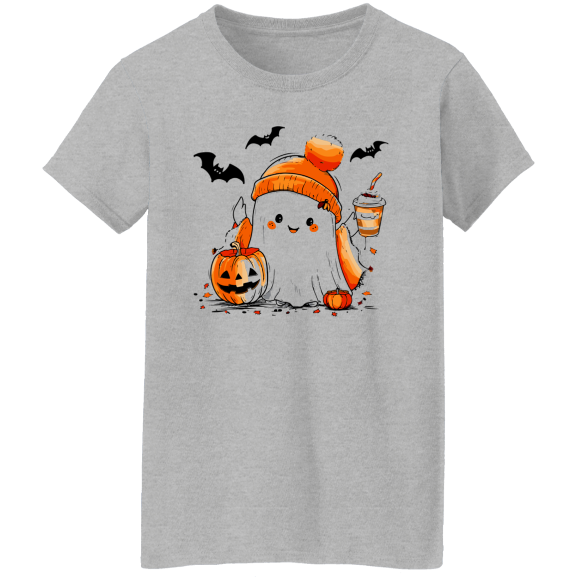 Cute Ghost & Coffee Halloween T-Shirt