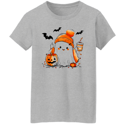 Cute Ghost & Coffee Halloween T-Shirt