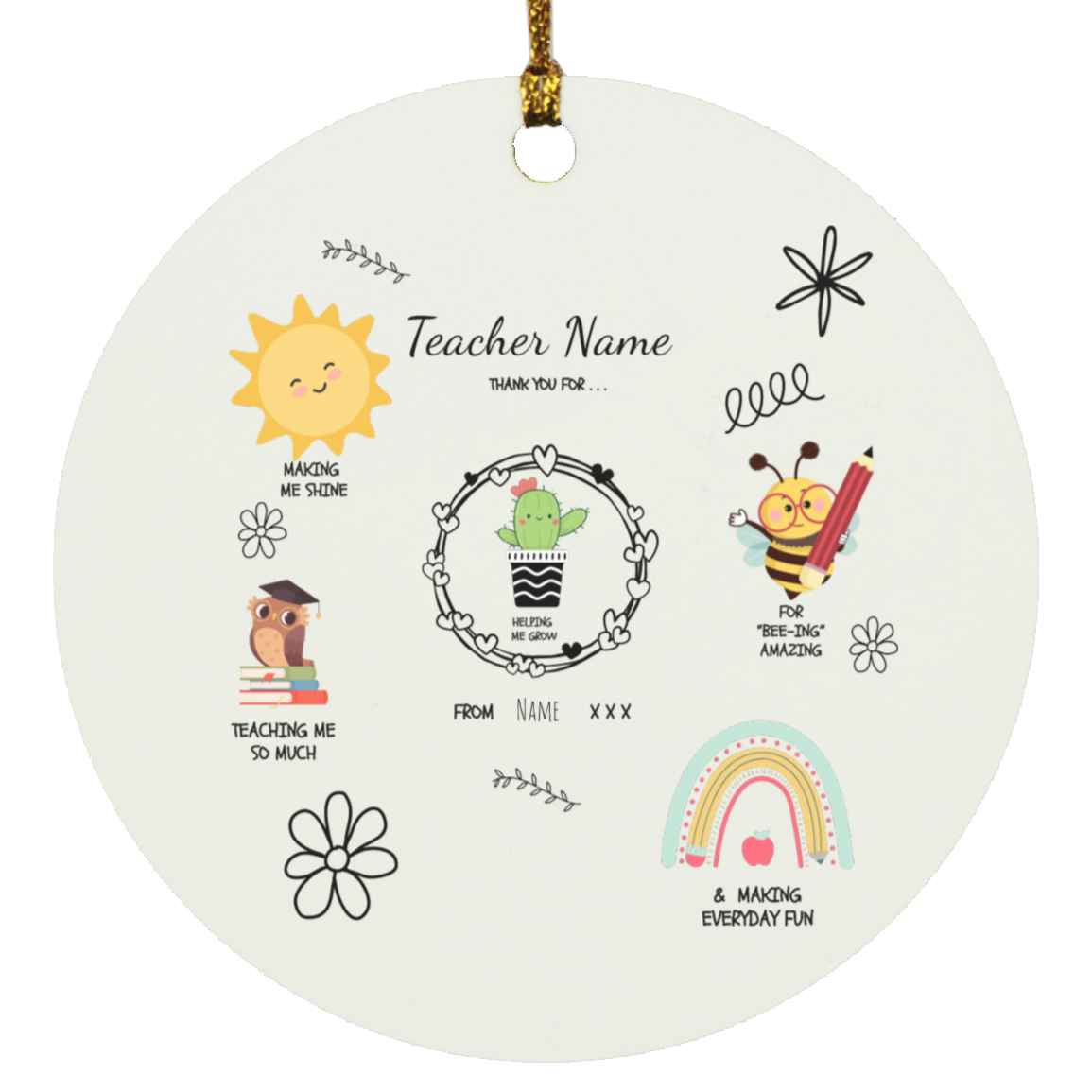 Personalized SUBORNC Circle Ornament Teacher Gift