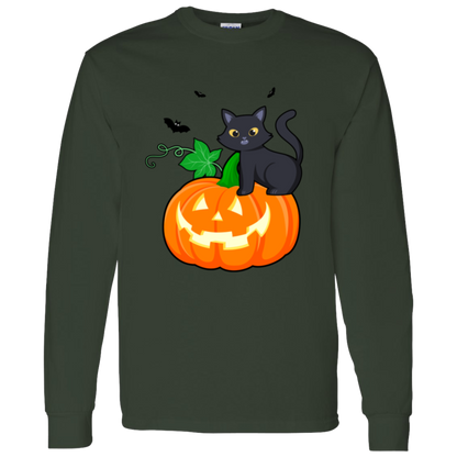 Cute Cat, Pumpkin & Bats Tee and Long Sleeve Tee