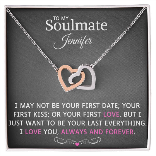 Soulmate Forever, Interlocking Hearts Necklace (Name Personalization On Message Card)