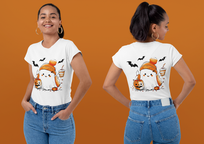 Cute Ghost & Coffee Halloween T-Shirt