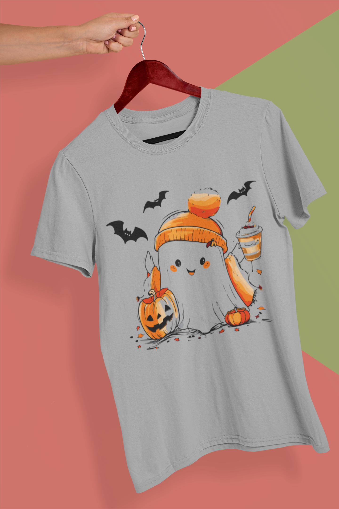 Cute Ghost & Coffee Halloween T-Shirt