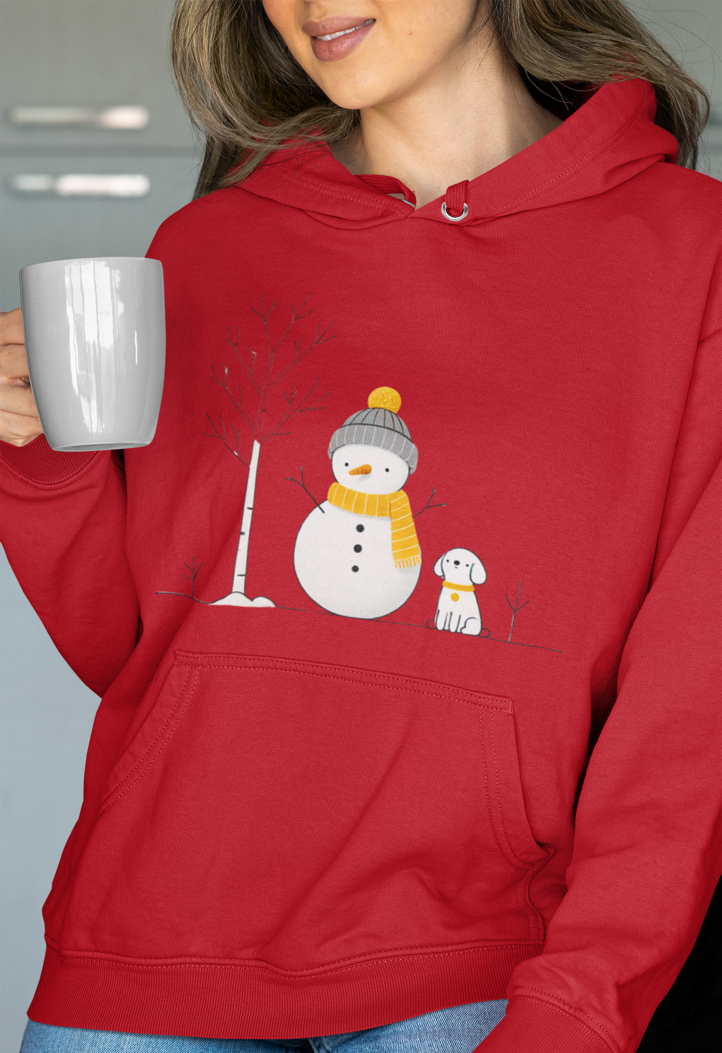 Dog, Snowman, Tree Pullover Hoodie